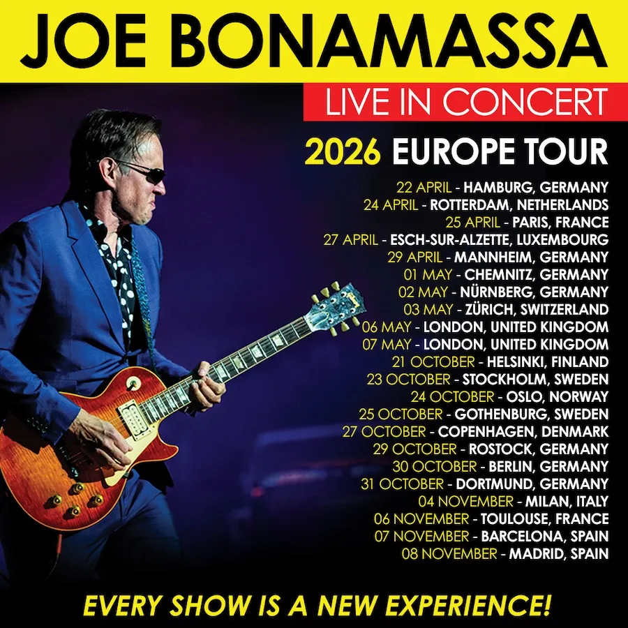 Joe Bonamassa tour poster — 2026 & 2027